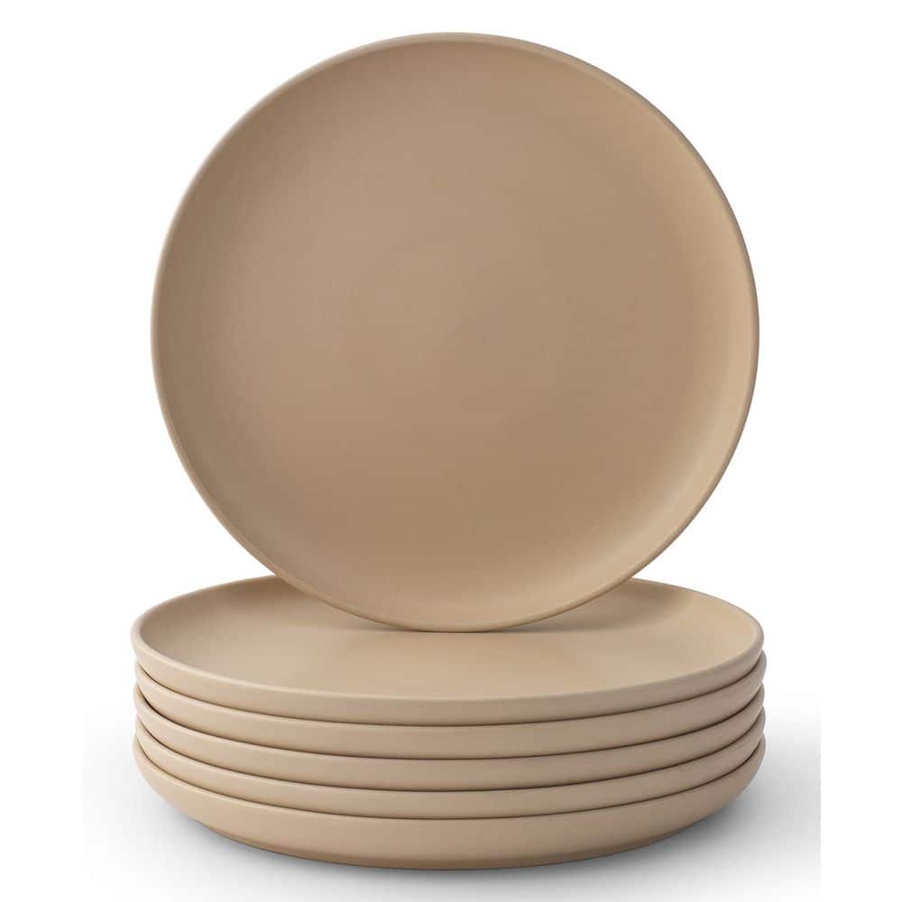 Matte Beige Ceramic Dinner Plates Set of 6