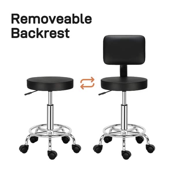 Adjustable Shop Stool with Backrest, Black