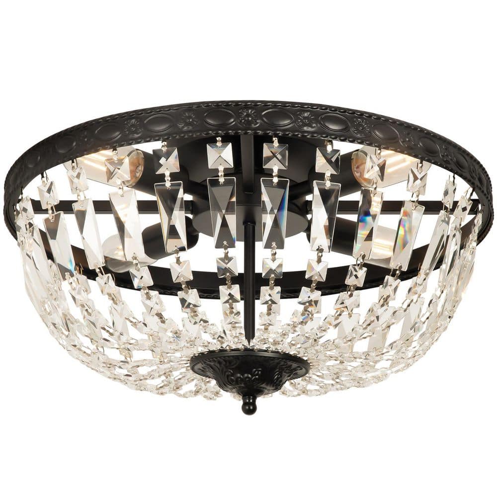 GINZO TRILITH 『Black Masquerade 』 ARISKEEN 20 in. 4-Light Antique Black Flush Mount Crystal Strands
