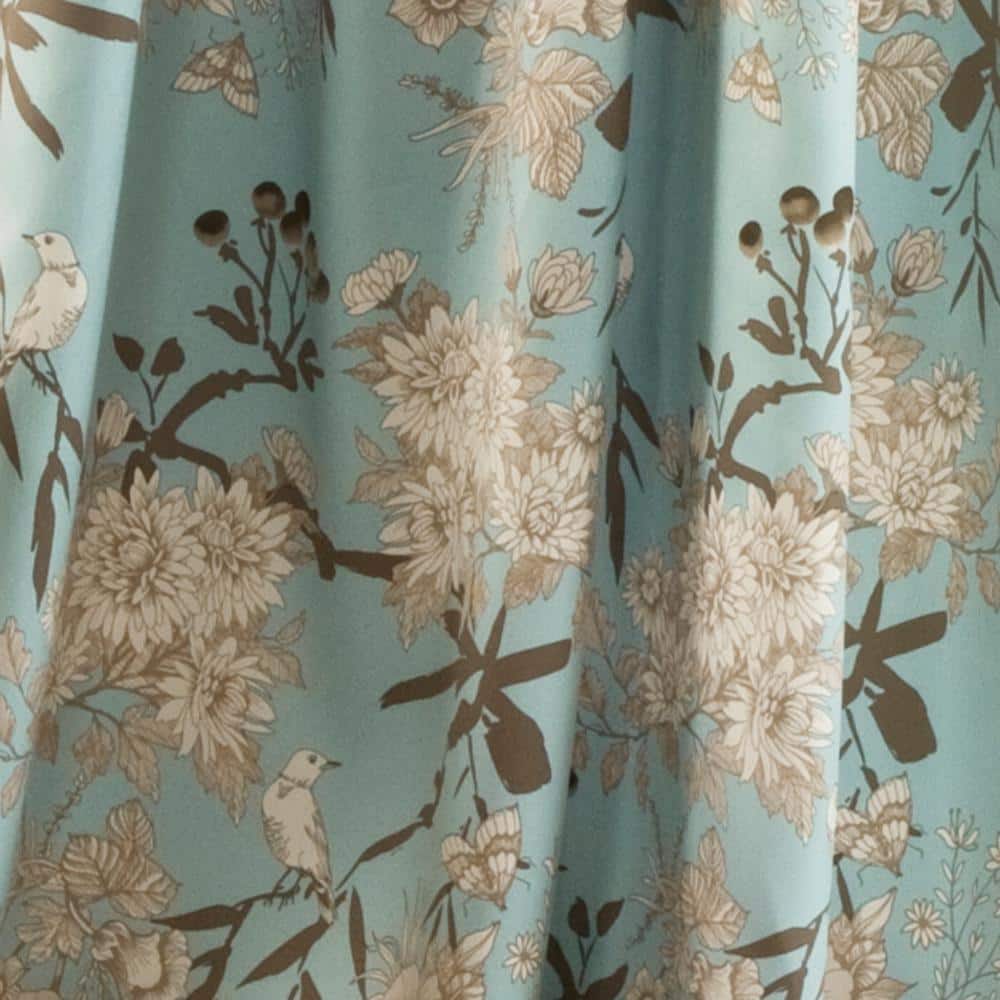 Blue Botanical Garden Polyester Room Darkening Curtain Pair