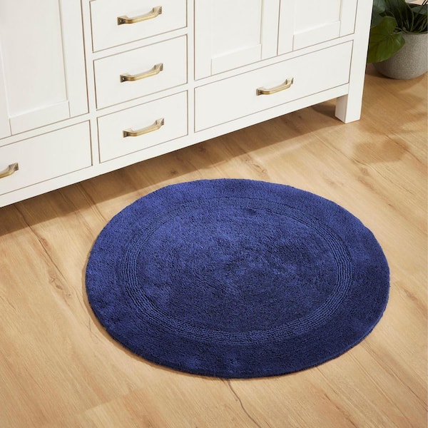 Lux 30 in. x 30 in. Blue Race Track 100% Cotton Round Bath Rug