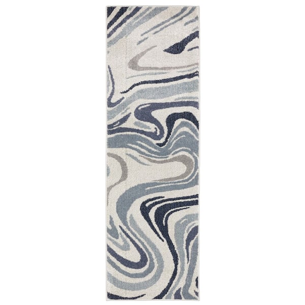 Gia 2 ft. x 7 ft. Blue/Beige Abstract Area Rug