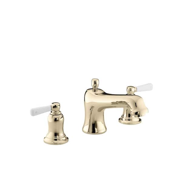 KOHLER Bancroft Deck-Mount Bath Faucet Trim with White Ceramic Lever Handles in Vibrant French Gold (Valve Not Included)