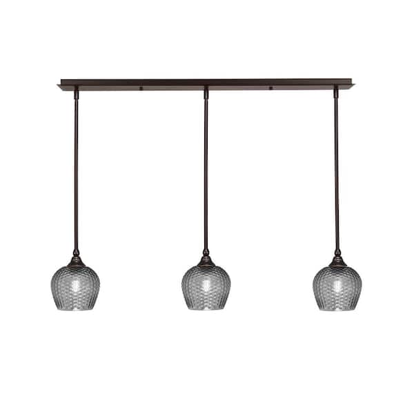Unbranded Livingston 100-Watt 3-Light Dark Granite Shaded Pendant Light with 6 in. Smoke Glass Shades, No Bulbs