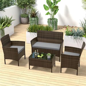 4-Piece Metal Patio Conversation Set with CushionGuard Grey