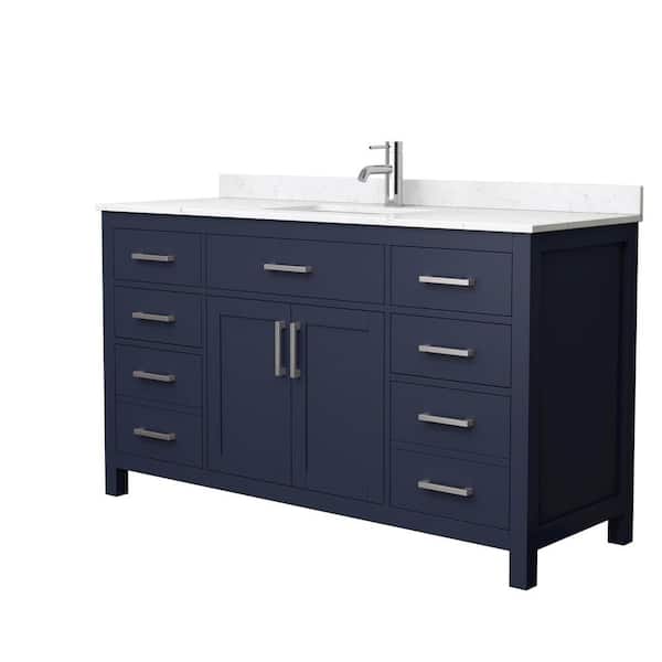 Wyndham Collection Beckett 60 in. W x 22 in. D x 35 in. H Single Sink Bathroom Vanity in Dark Blue with Carrara Cultured Marble Top