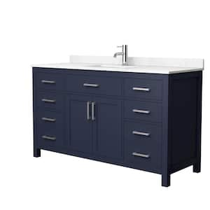 Beckett 60 in. W x 22 in. D x 35 in. H Single Sink Bathroom Vanity in Dark Blue with Carrara Cultured Marble Top