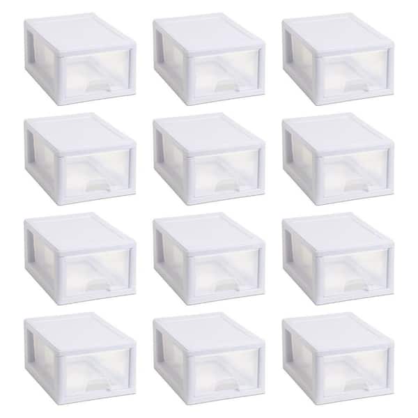 Sterilite Stackable Small Drawer White Frame and See-Through (12-Pack)