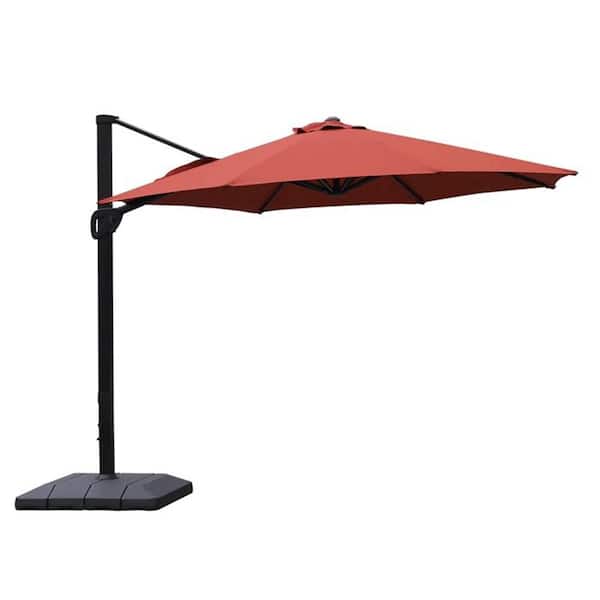 SUNVIVI 11 ft. Offset Cantilever Patio Umbrella with Heavy-Duty Base for Deck, Pool and Backyard in Red