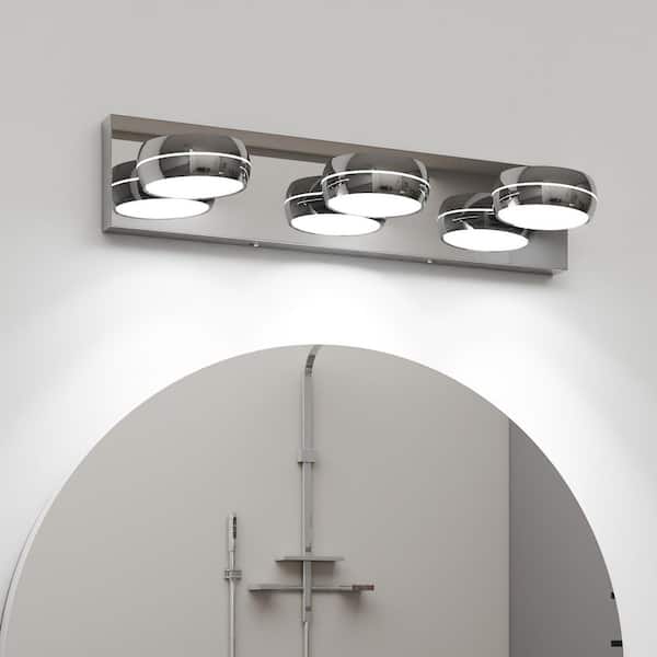 20 in. 3 LED Light Chrome Bathroom Vanity Light Fixture with Clear Glass Shades, no bulbs included