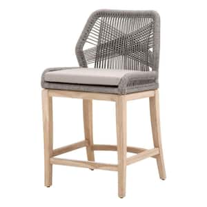 35.5 in. Brown and Gray Low Back Metal Frame Counter stool with Rope Seat