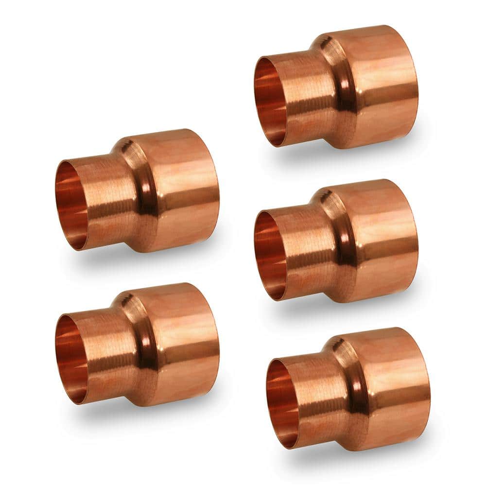 The Plumber's Choice 1/4 in. x 1/8 in. Copper Reducing Coupling Fitting  with Rolled Tube Stop (Pack of 5) 1418CCRC-5 The Home Depot