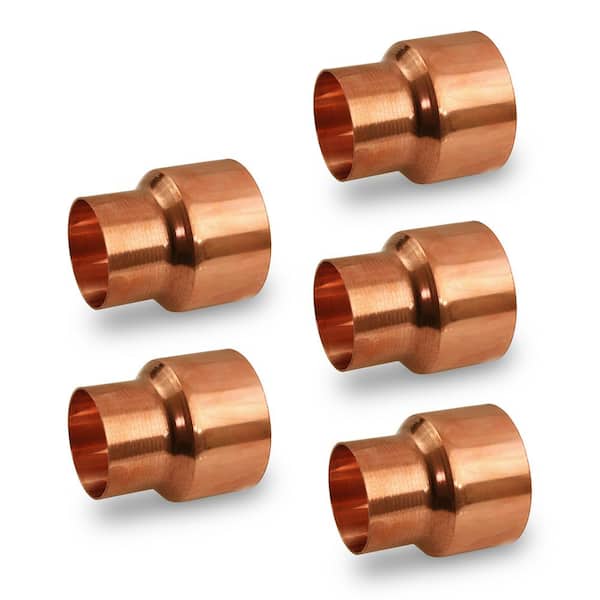 The Plumber's Choice 1/4 in. x 1/8 in. Copper Reducing Coupling Fitting with Rolled Tube Stop (Pack of 5)