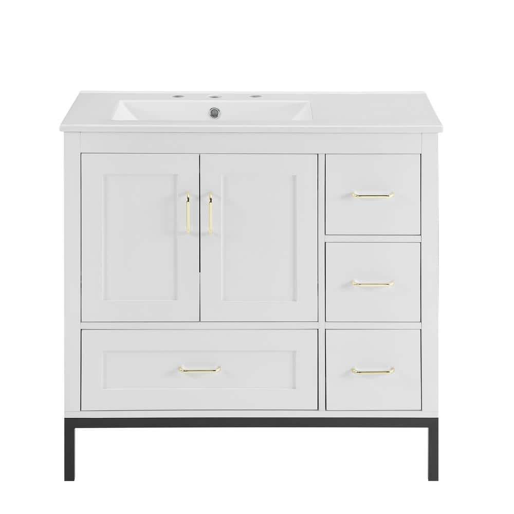 36 in. W x 18 in. D x 33 in. H Freestanding Bath Vanity in White with White