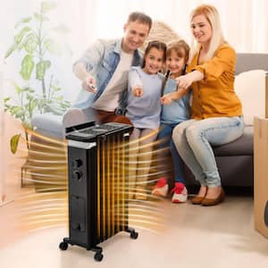 1500-Watt Electric Oil-filled Radiant Space Heater Portable Space Heater with Humidification Box, 4 wheels and Handles