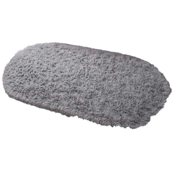 Unbranded Grey 2.6 ft. x 5.3 ft. Oval Fluffy Ultra Soft Carpet Area Rug