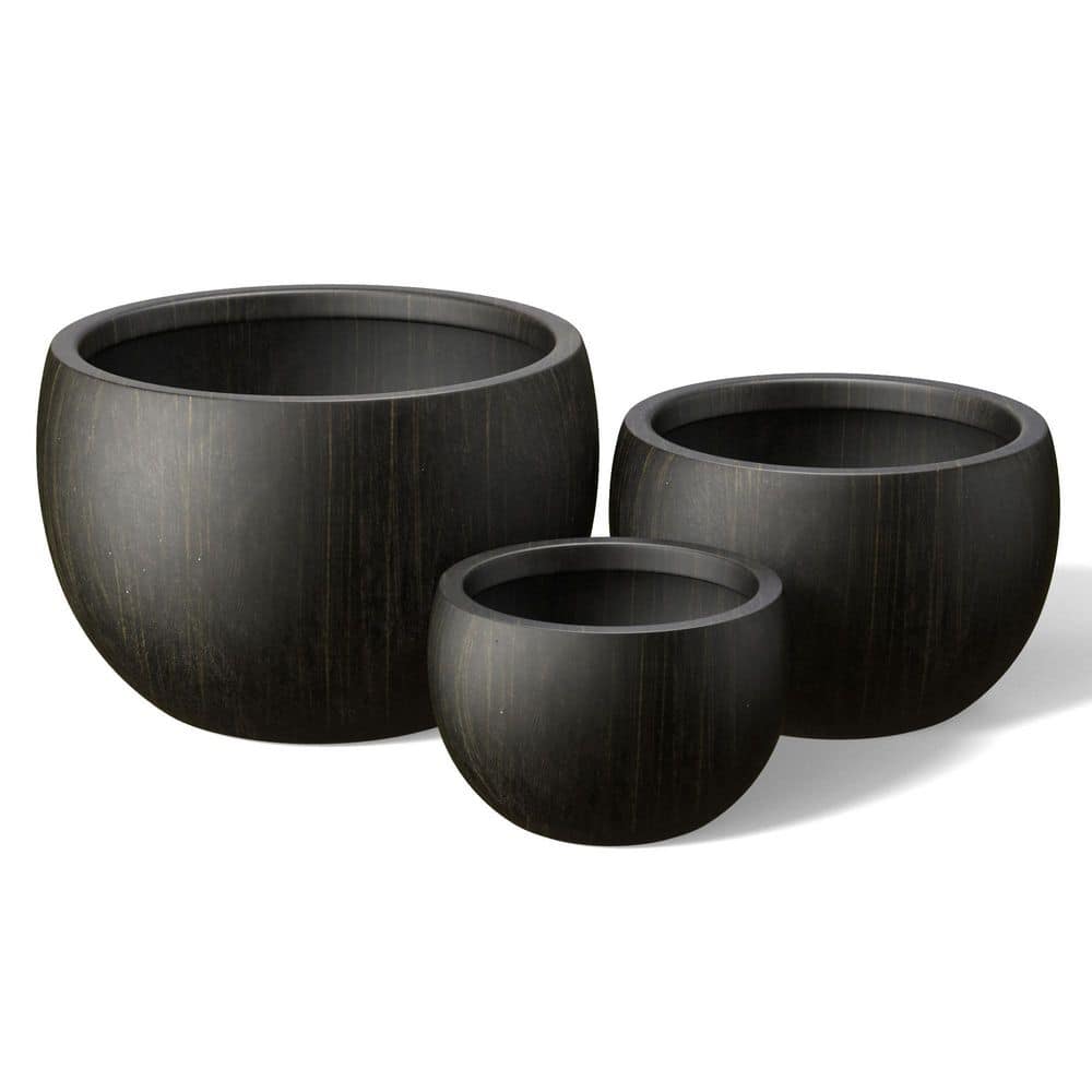 11.5 in. 15 in. 19 in. Bronzed Black (Enhanced Interior) Concrete Round Planter / Pot with Drainage Holes (Set of 3) price history on PriceWatchPro