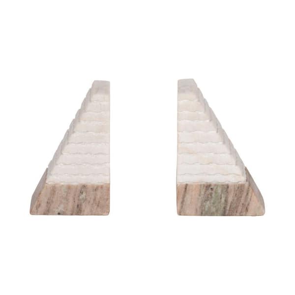 Sagebrook Home White 4 in. x 6 in. Stone Modern Pyramid Bookends (Set of 2)