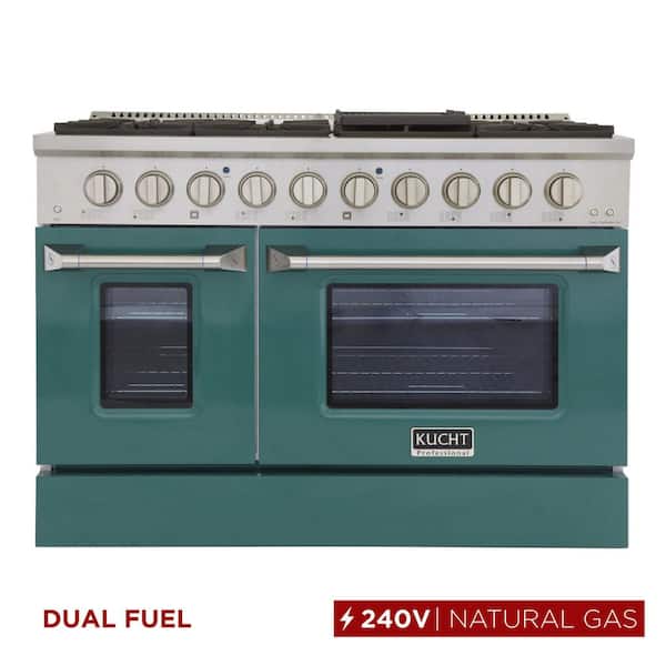 Kucht 48 in. 6.7 cu. ft. Double Oven Dual Fuel Range with Gas Stove and Electric Oven with Convection Oven in Green