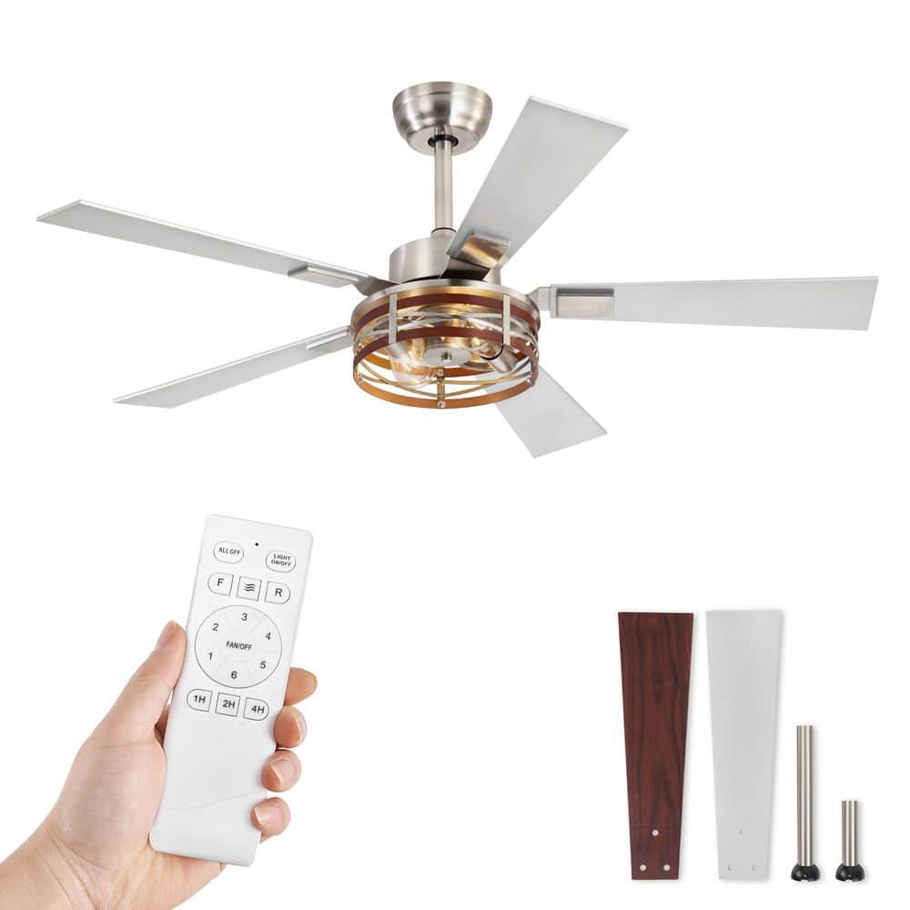 48 in. Nickel Indoor Quiet Downrod Mount Vintage Modern Caged Ceiling Fan with Lights, DC Motor and Remote Control price history on PriceWatchPro