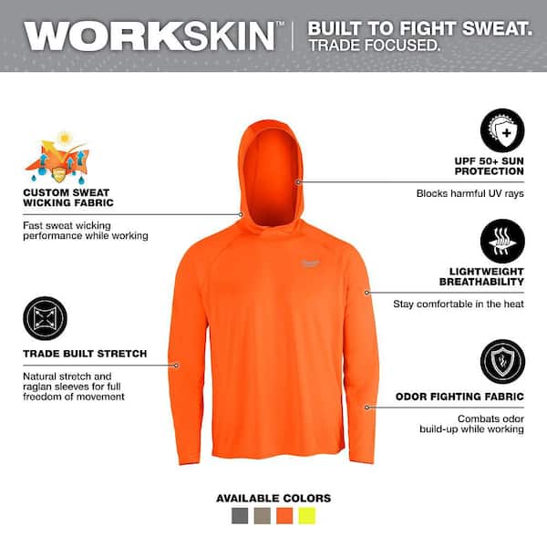 Milwaukee Men's WORKSKIN Orange Large Hooded Sun Shirt M550A-L