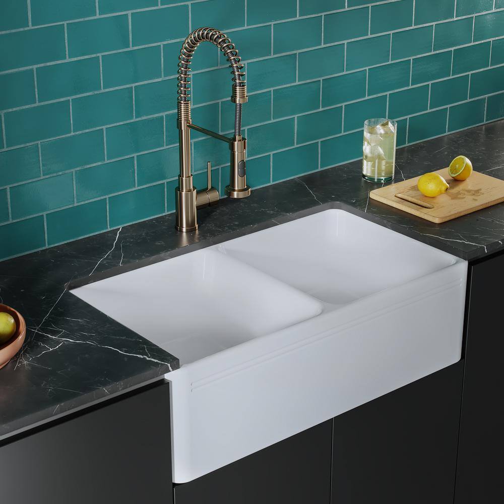 Delice Duo Glossy White Ceramic Farmhouse Sink