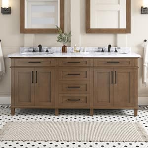 Sonoma 72 in. Double Sink Freestanding Almond Latte Bath Vanity with Carrara Marble Top (Assembled)