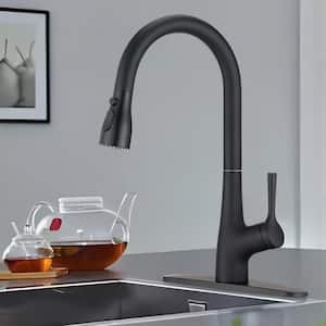 Single-Handle Pull Down Sprayer Kitchen Faucet with Deckplate Included and 3 Modes in Matte Black