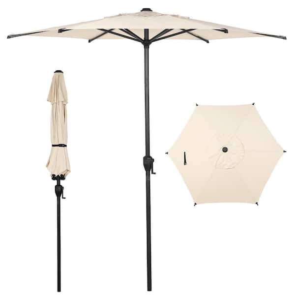Lyon 7.5 ft. Steel Market Solar Horizontal Tilt Patio Umbrella in Beige