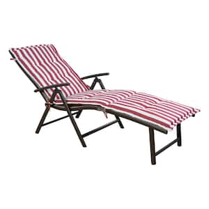 Cozy Aluminum Folding Outdoor Reclining 7 Adjustable Chaise Lounge Chair with Red White Stripe Cushion