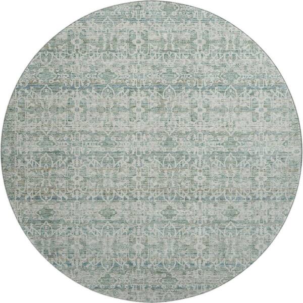 Mayfield Premium Machine Washable Abstract AMF2152 Teal 8 ft. x 8 ft. Round Rug
