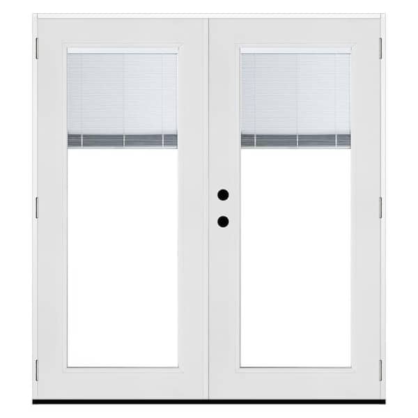 72 in. x 80 in. White Right-Hand Inswing Premium Fiberglass LOE Blinds Glass Hinged Patio Door