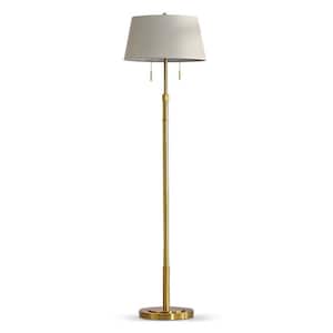 Grande 68 in. Brushed Brass 2-Lights Adjustable Height Standard Floor Lamp with Empire Tan Shade
