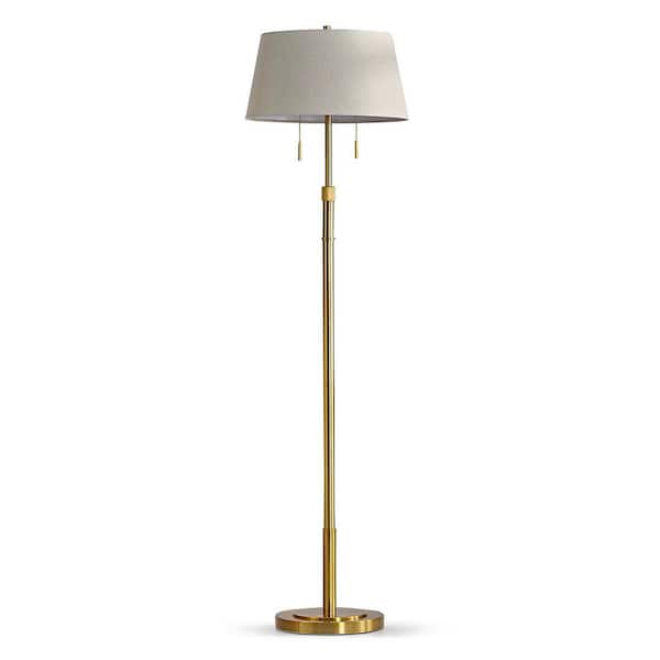 HomeGlam Grande 68 in. Brushed Brass 2-Lights Adjustable Height Standard Floor Lamp with Empire Tan Shade