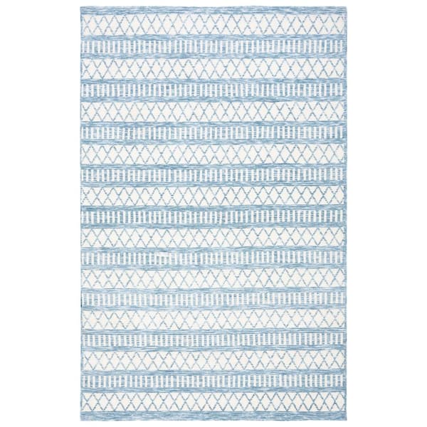SAFAVIEH Easy Care Ivory/Grey Doormat 2 ft. x 4 ft. Machine Washable Striped Geometric Abstract Area Rug