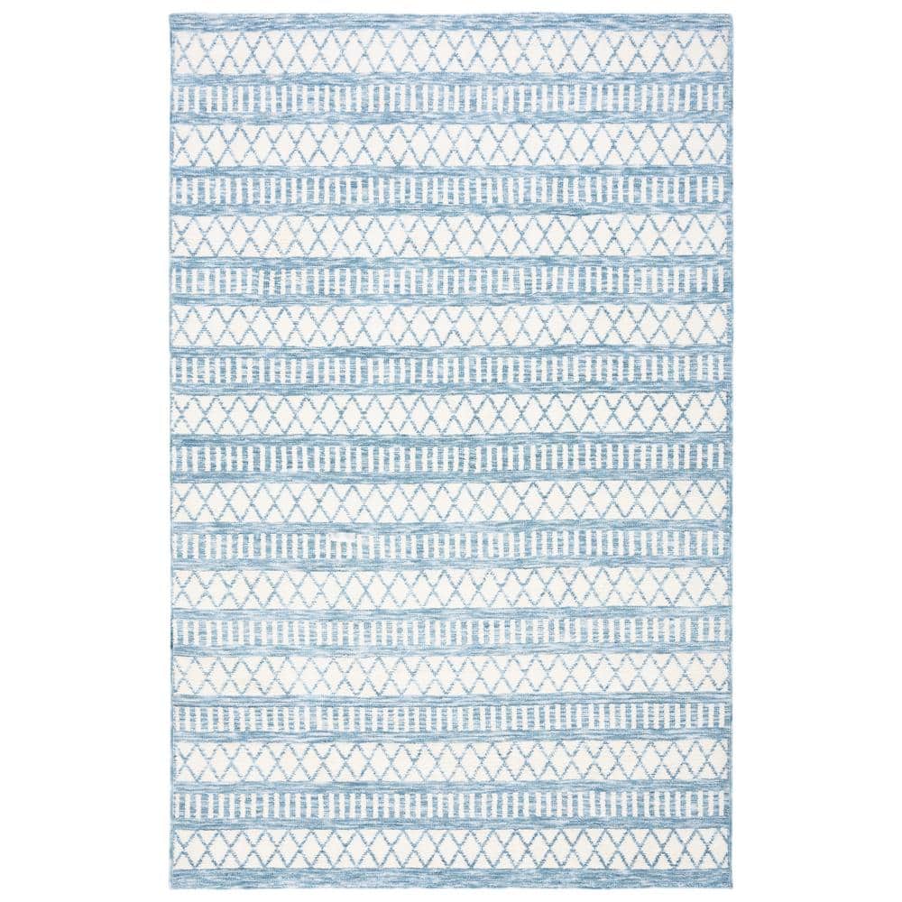 Ivory and Blue Washable Synthetic Area Rug, 3' x 5'