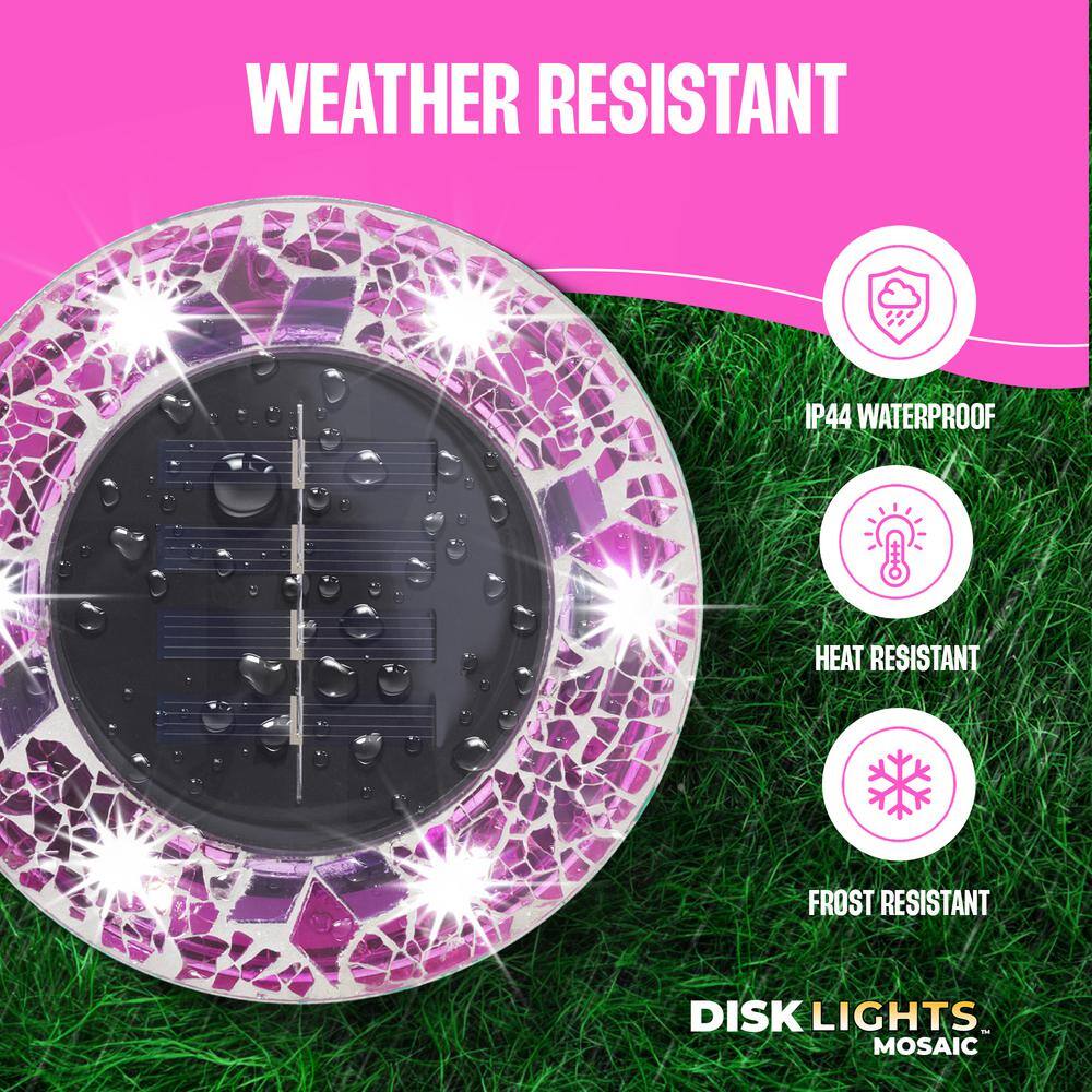 Pink Mosaic Solar LED Pathway Disk Lights Multipack