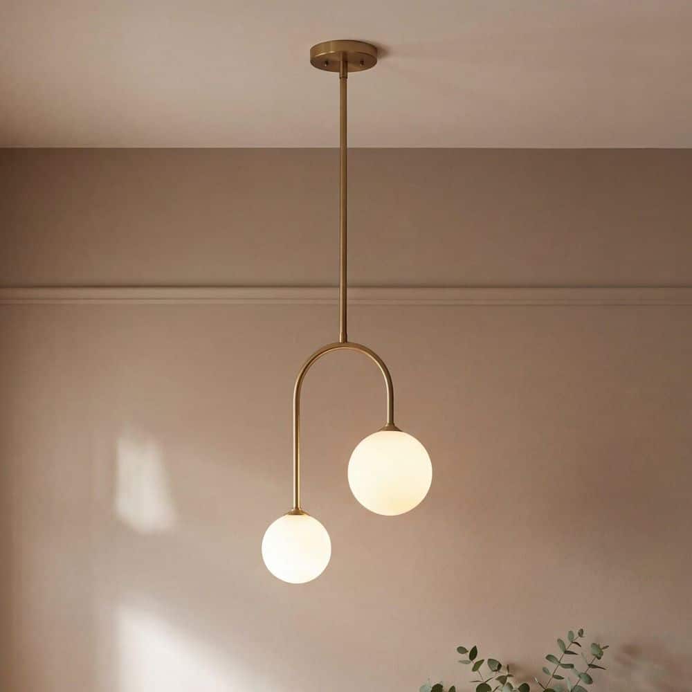 Chester 12 in. W x 17.5 in. H 2-Light Noble Brass Pendant Light with White Opal Glass Shades price history on PriceWatchPro