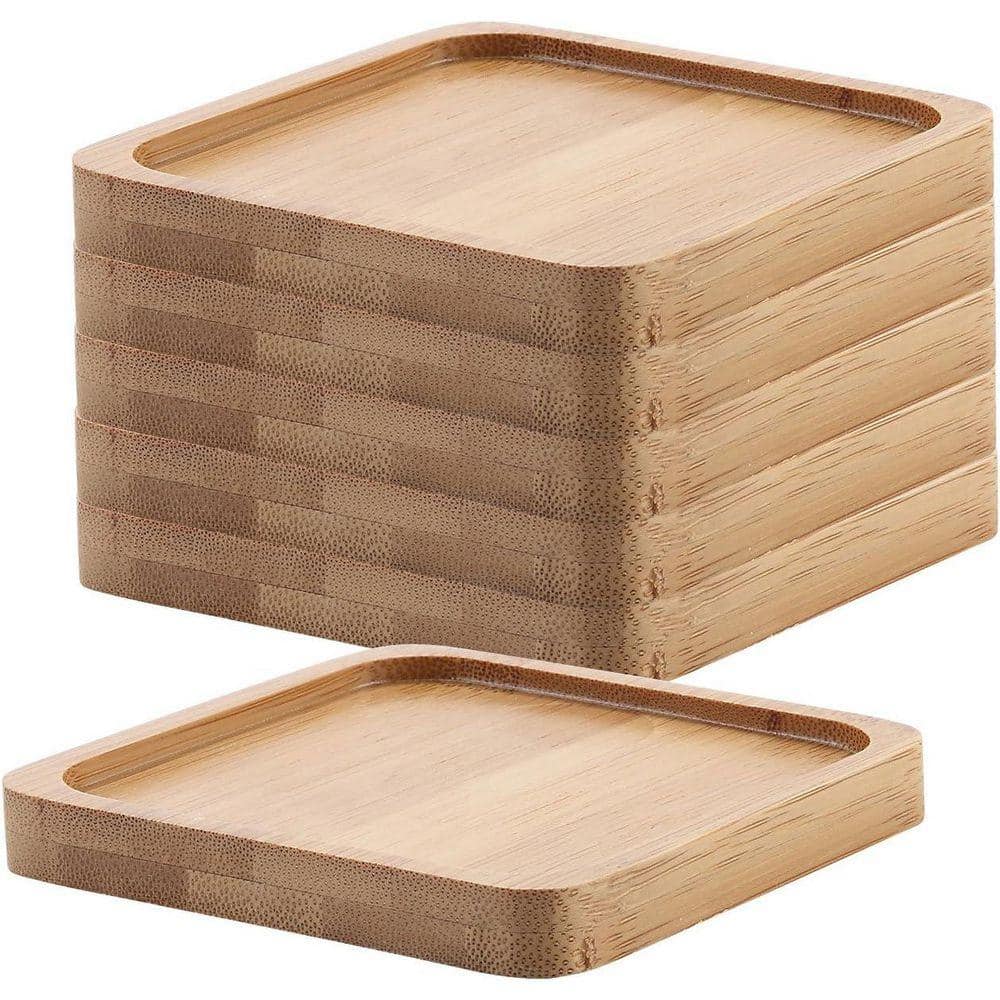 Square Bamboo Wood Plant Saucer Set of 6 YNLIN376 - The Home Depot