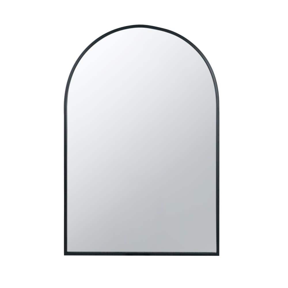 24 in. W x 36 in. H Arched Metal Framed Wall Bathroom Vanity Mirror in Blac
