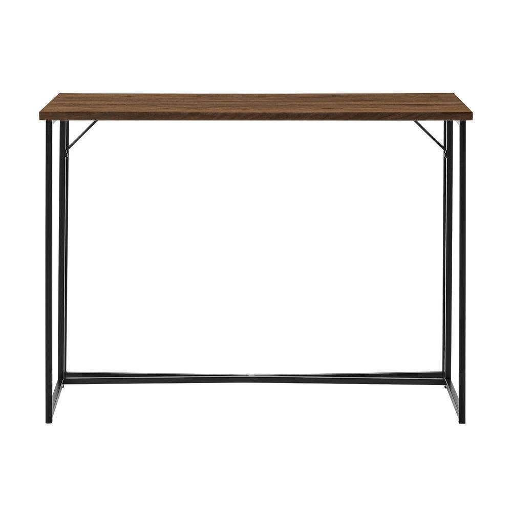 Dark Walnut and Black Metal Y-Leg Writing Desk