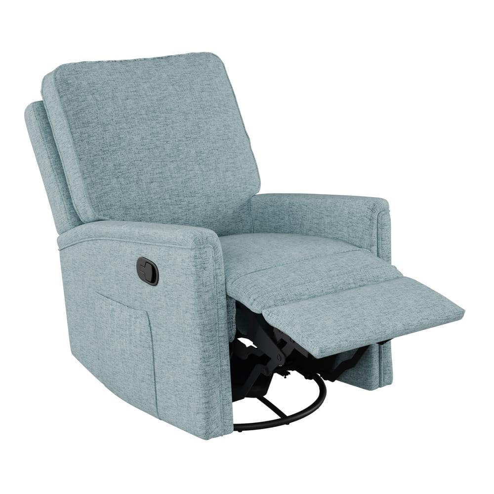 Soothing Spot Blue Swivel Recliner with Wooden Accents