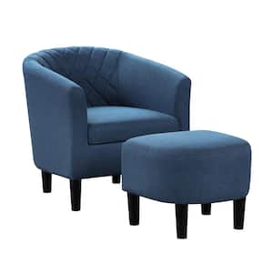Take a Seat Roosevelt Blue Fabric Accent Chair with Ottoman
