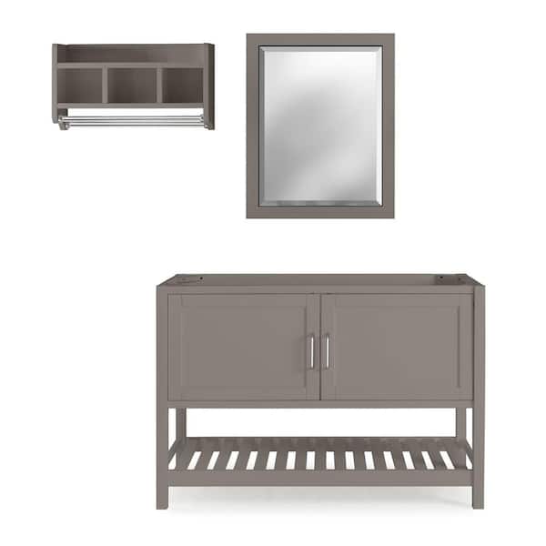 Bennet 3-Piece Bathroom Vanity Set with 48 in. W Vanity, 30 in. L Mirror and 25 in. D Wall Shelf W/ 2 Towel Rods, Gray