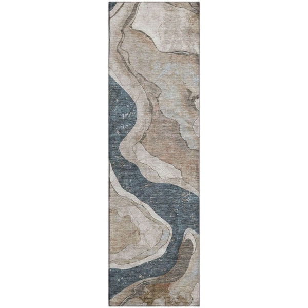Mayfield Premium Machine Washable Abstract AMF2219 Beige 2 ft. x 7 ft. Runner Rug