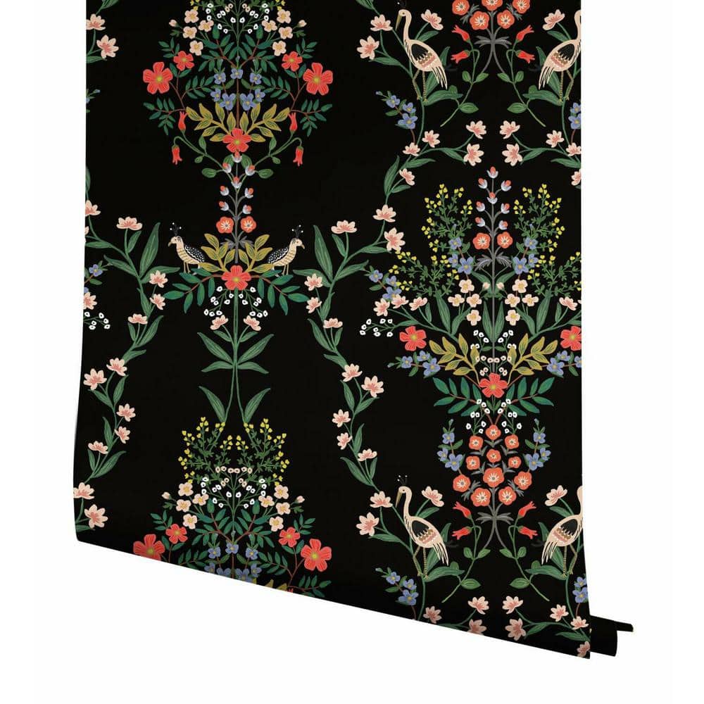 Luxembourg Black Floral Peel and Stick Wallpaper Roll