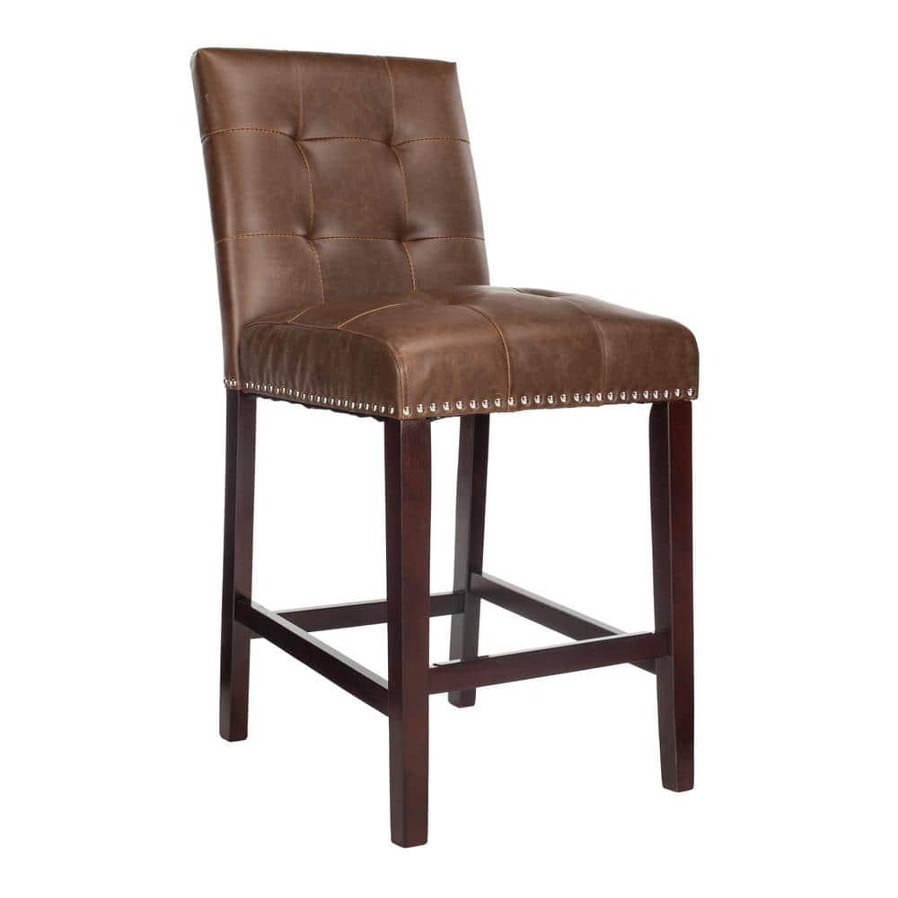 Nikita Brown Birch Wood Counter Stools with PU Leather, Set of 2