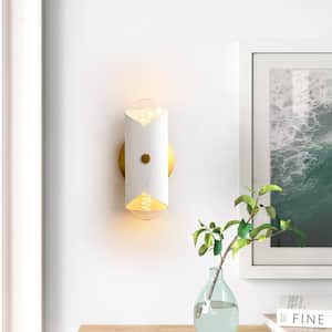 Canup 5 in. 2-Light White/Aged Bronze Up and Down Wall Sconce Modern Cylinder Bathroom Vanity Light with Bulbs Included