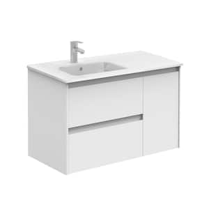 Ambra 90 35.6 in. W x 18.1 in. D x 32.9 in. H Bath Vanity in Matte White with Gloss White Ceramic Top