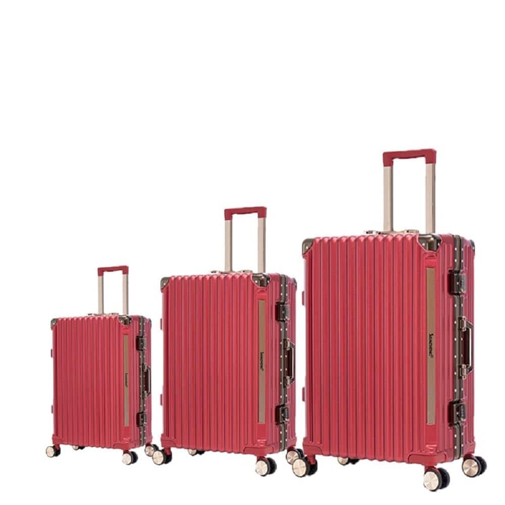 3-Piece Red Hardside Spinner Luggage Set with Password Lock